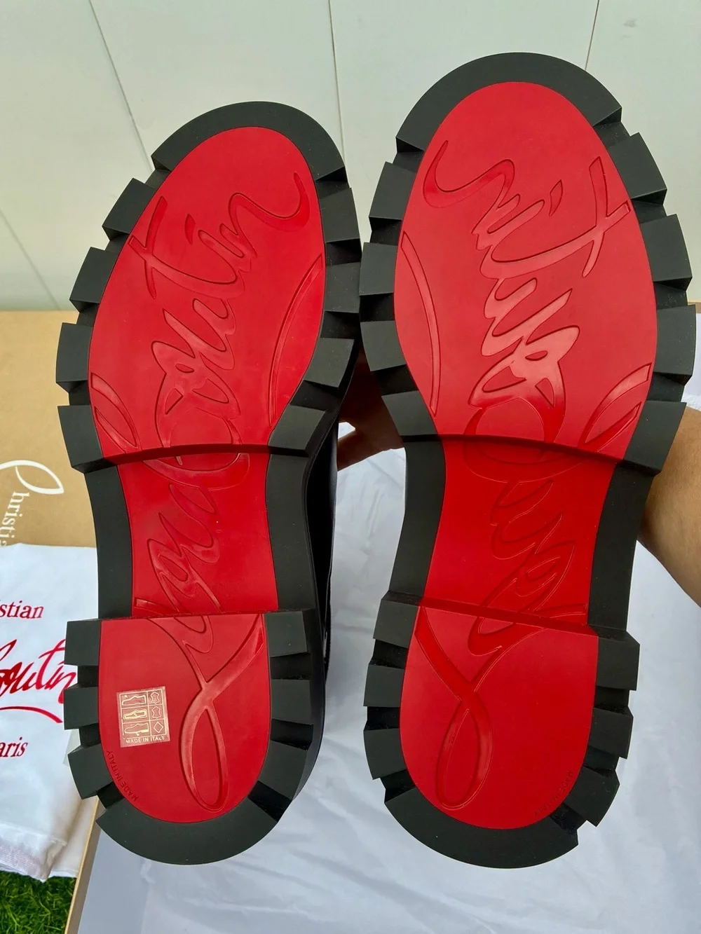 CHRISTIAN LOUBOUTIN OXYBOOTIE COLLEGE FLAT BLACK LEATHER ANKLE BOOTS SZ 44 NEW
